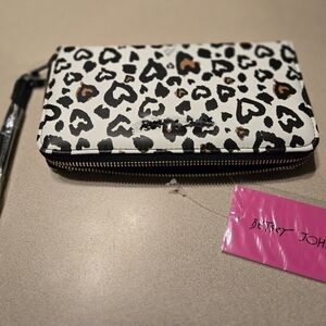 Betsey Johnson Black and Brown Leopard Print Wristlet